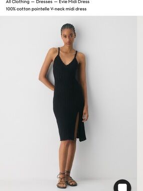 EVIE Black V‑Neck Pointelle Midi Dress with Side Slit